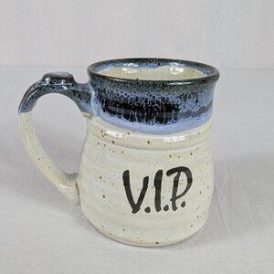 Clay In Mind V.I.P Coffee Mug Very Important Person Blue Black White Stoneware